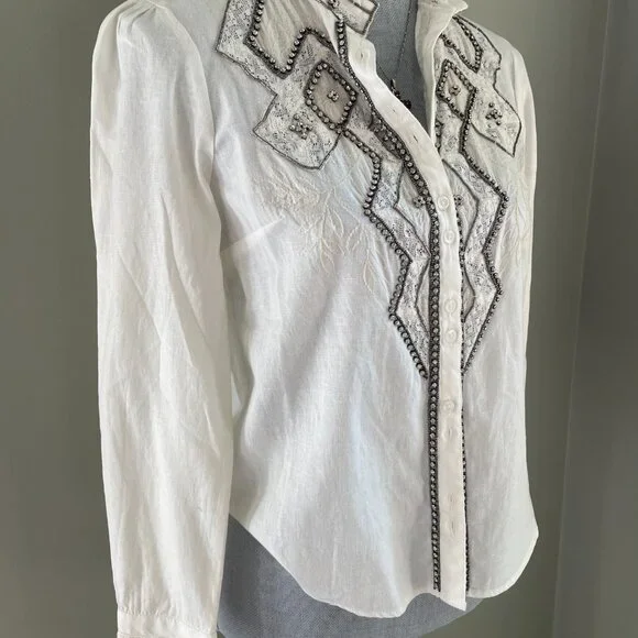 Anthropologie Embellished Rhinestone Womens Top XXSP - Picture 2 of 7